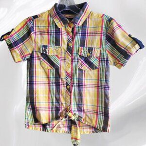 One Step Up Shirt Toddler Girl (L14/16) Plaid, Yellow, Red and Blue Stylish